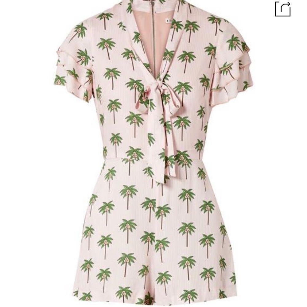 ALICE + OLIVIA Macall Palm Tree Pink White Romper